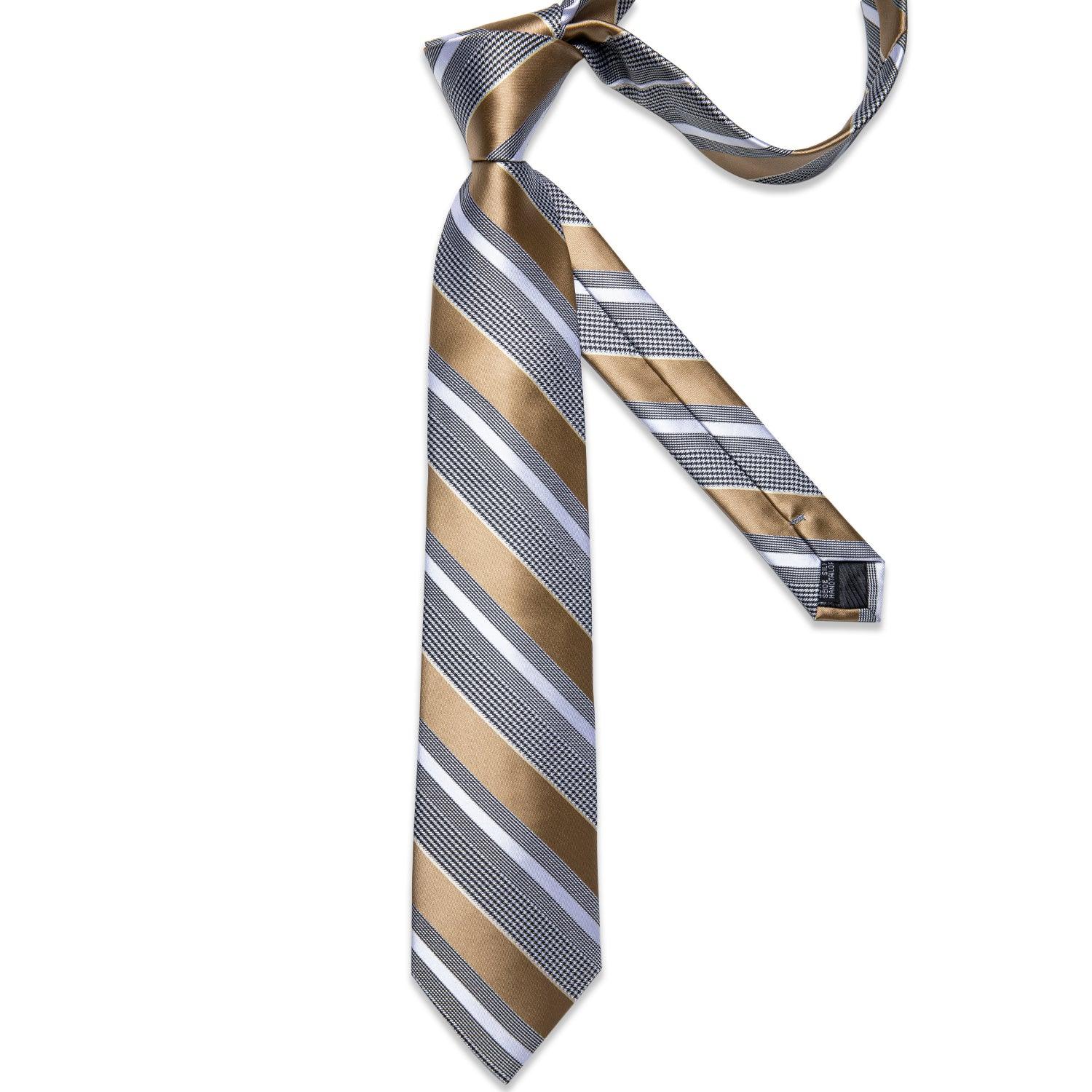 Khaki Striped Silk Tie Pocket Square Cufflink Set - STYLETIE