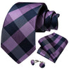 Purple Navy Blue Plaid Silk Tie Pocket Square Cufflink Set - STYLETIE