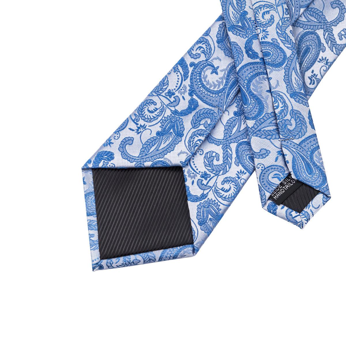 Light Blue Floral Paisley Silk Tie Pocket Square Cufflink Set - STYLETIE