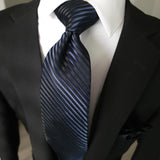 Navy Blue & Black Striped Silk Tie Pocket Square & Cufflinks Set