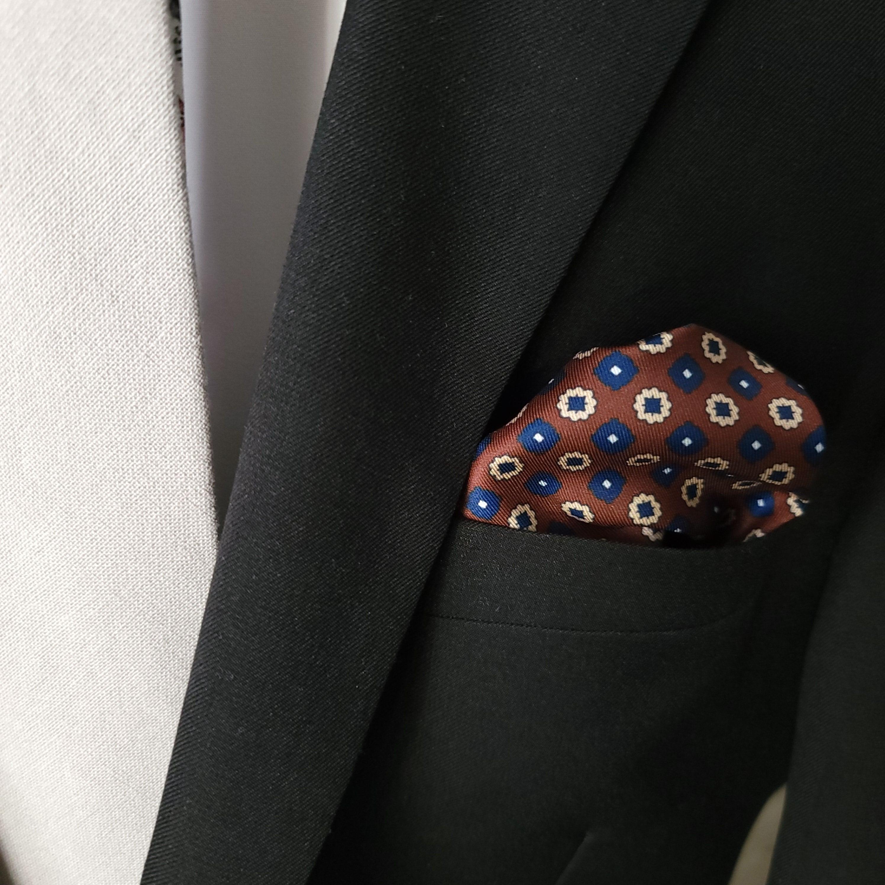 Navy Blue Brown Dot Stylish and Elegant Silk Pocket Square - STYLETIE
