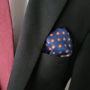 Navy Blue Floral Red Stylish and Elegant Silk Pocket Square - STYLETIE