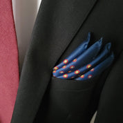 Navy Blue Floral Red Stylish and Elegant Silk Pocket Square - STYLETIE