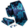 Navy Blue Floral Silk Tie Pocket Square Cufflink Set - STYLETIE
