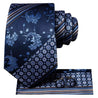 Navy Blue Floral Stripe Silk Tie Pocket Square Cufflink Set - STYLETIE