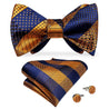 Navy Blue Gold Plaid Silk Bowtie Pocket Square Cufflink Set - STYLETIE
