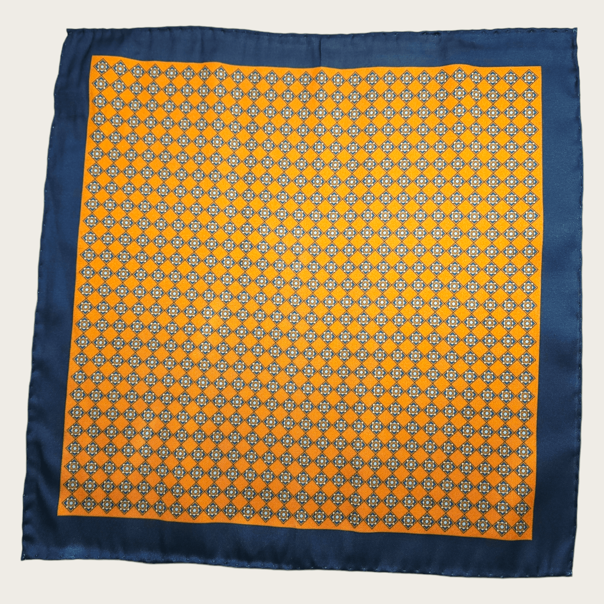 Navy Blue Honey Orange Stylish and Elegant Silk Pocket Square - STYLETIE
