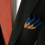 Navy Blue Honey Orange Stylish and Elegant Silk Pocket Square - STYLETIE