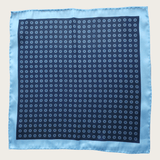 Navy Blue Light Blue Floral Dot Stylish and Elegant Silk Pocket Square