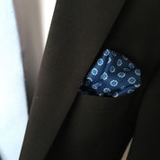 Navy Blue Light Blue Floral Dot Stylish and Elegant Silk Pocket Square - STYLETIE