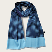 Navy Blue Light Blue Floral Luxury Scarf - STYLETIE