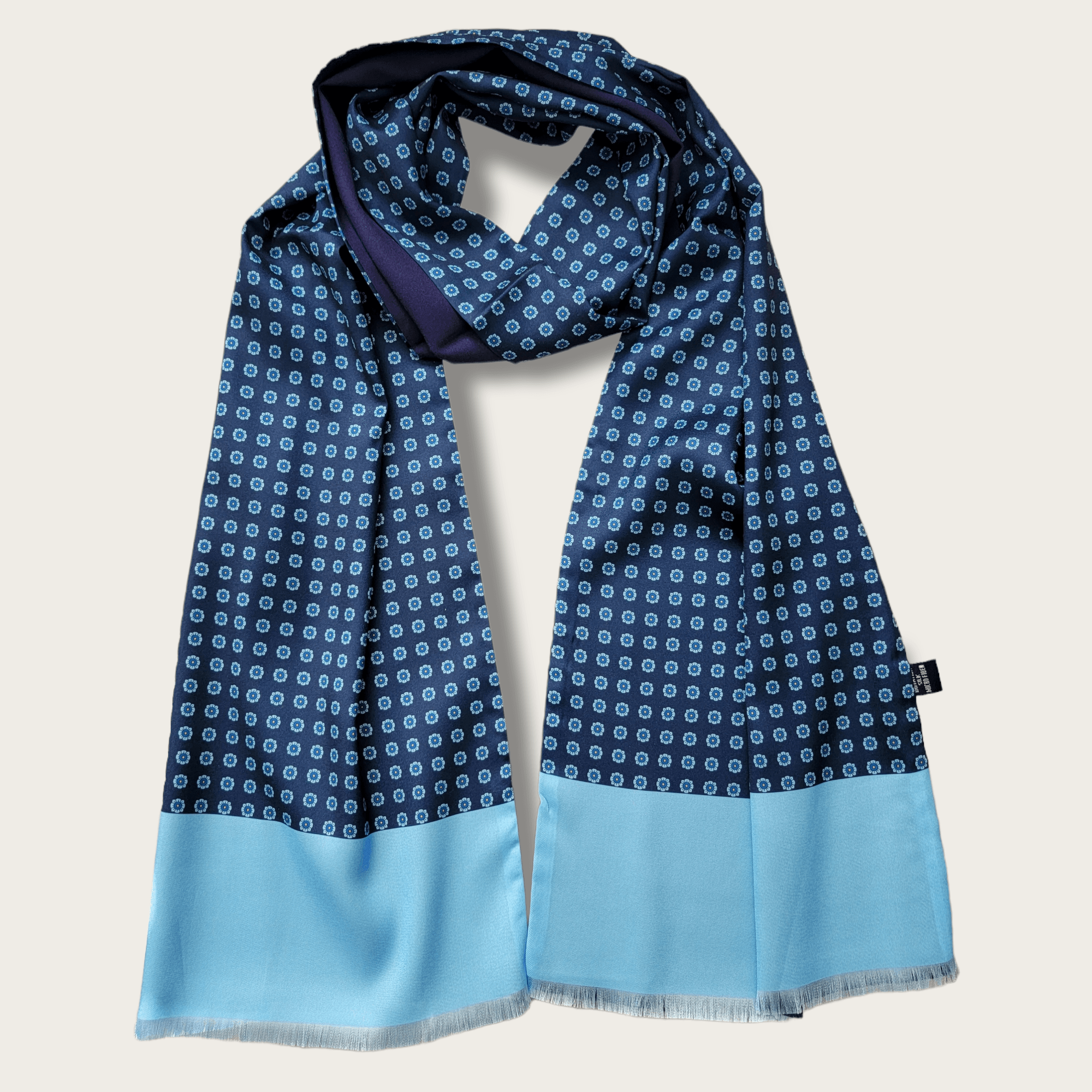 Navy Blue Light Blue Floral Luxury Scarf - STYLETIE