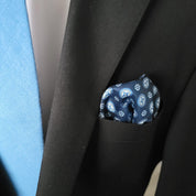 Navy Blue Light Blue Floral Stylish and Elegant Silk Pocket Square - STYLETIE