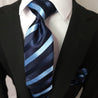 Navy Blue Light Blue Stripe Silk Tie Pocket Square Cufflink Set - STYLETIE