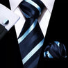 Navy Blue Light Blue Stripe Silk Tie Pocket Square Cufflink Set - STYLETIE