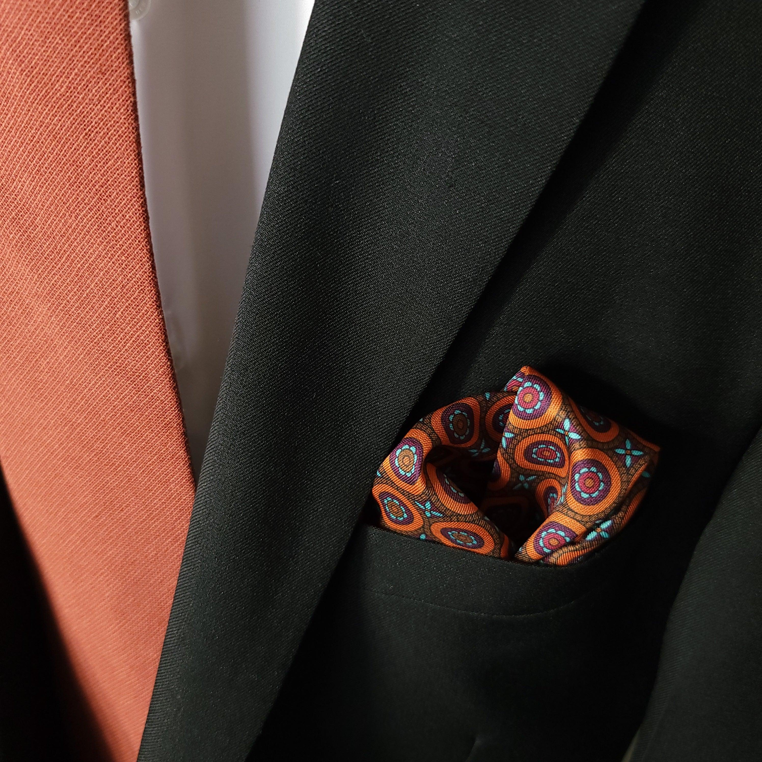 Navy Blue Orange Polka Dot Stylish and Elegant Silk Pocket Square - STYLETIE
