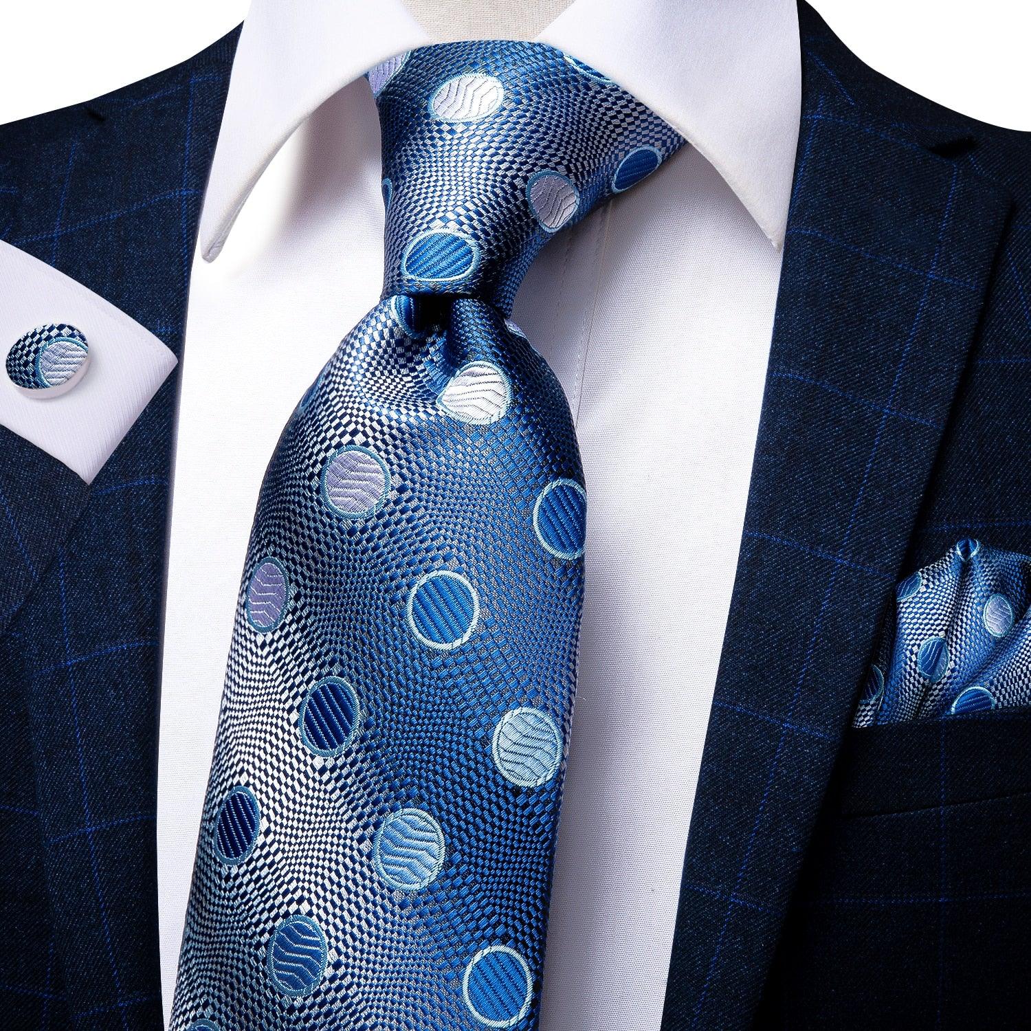 Navy Blue Polka Dot Silk Tie Pocket Square Cufflinks Set – STYLETIE