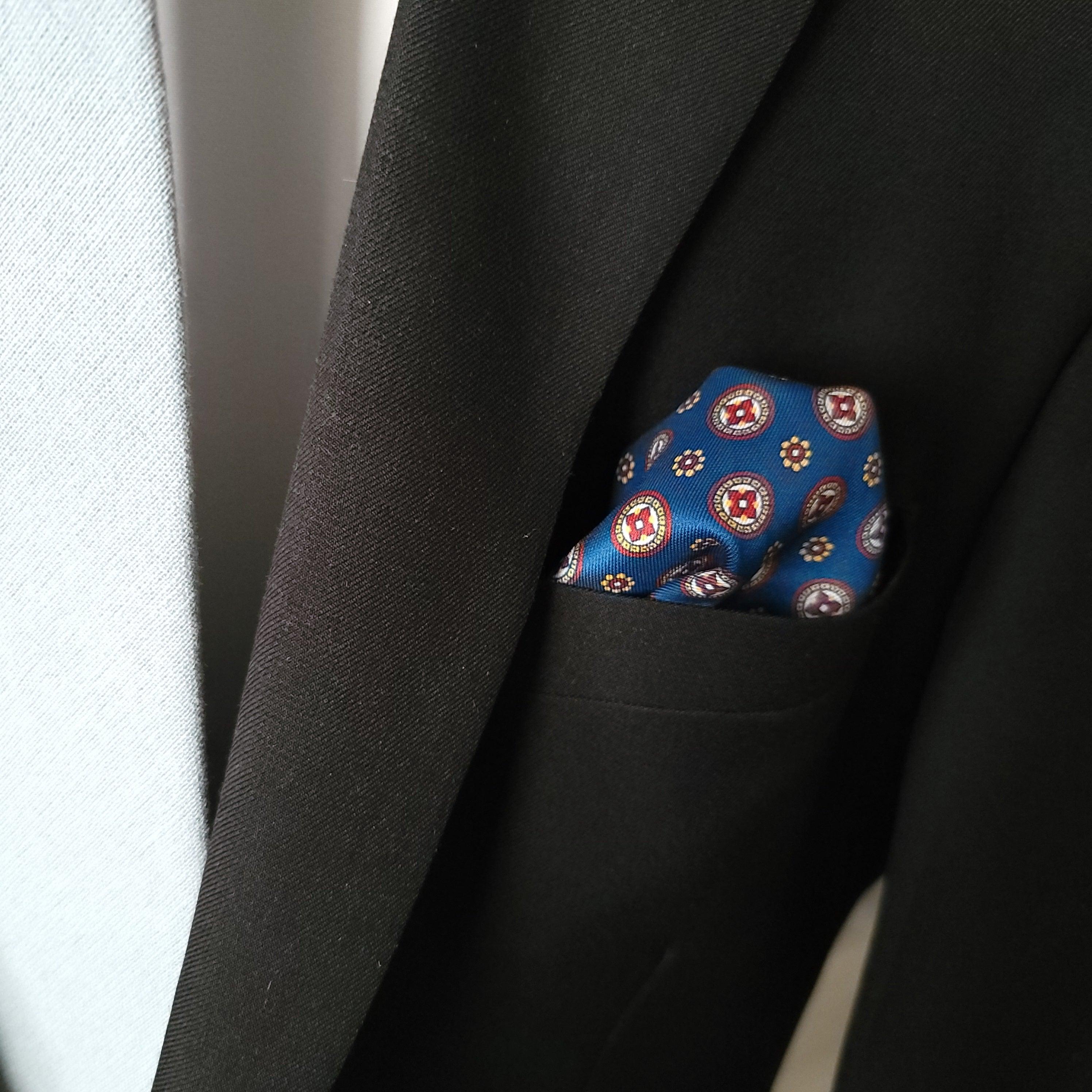 Navy Blue Red Floral Polka Dot Stylish and Elegant Silk Pocket Square - STYLETIE