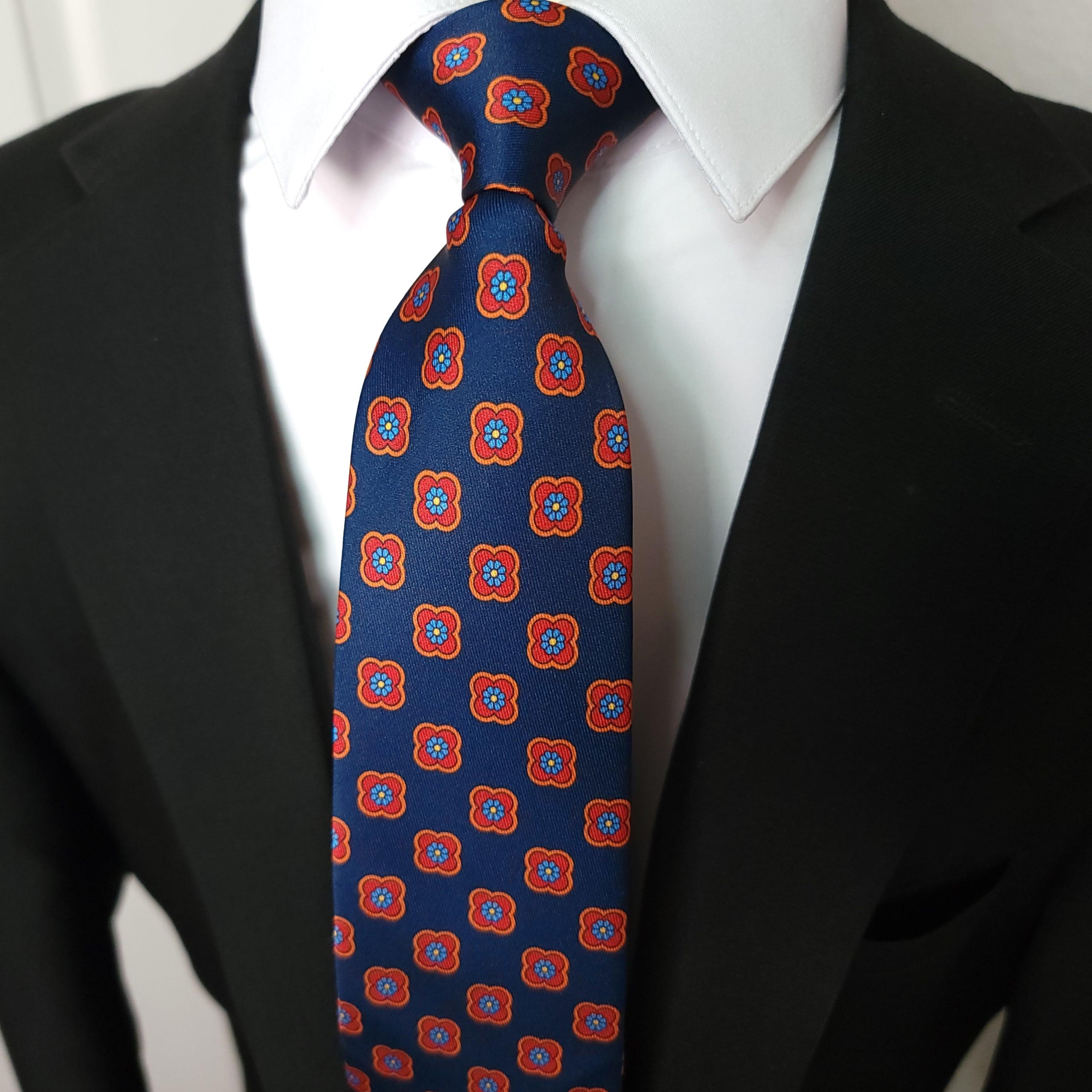 Navy Blue Red Floral Tie - STYLETIE