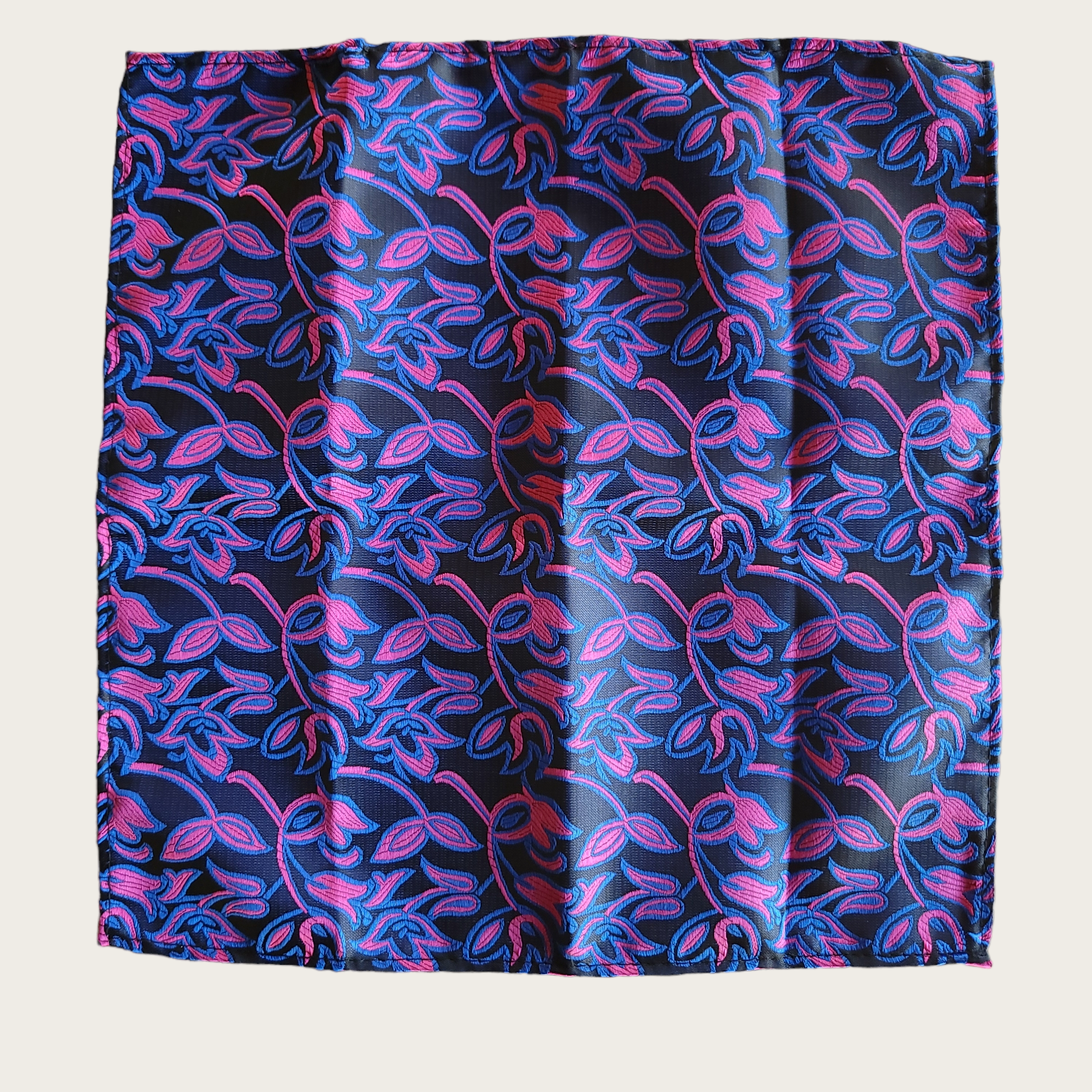 Navy Blue Rose Pink Floral Silk Tie Pocket Square Set