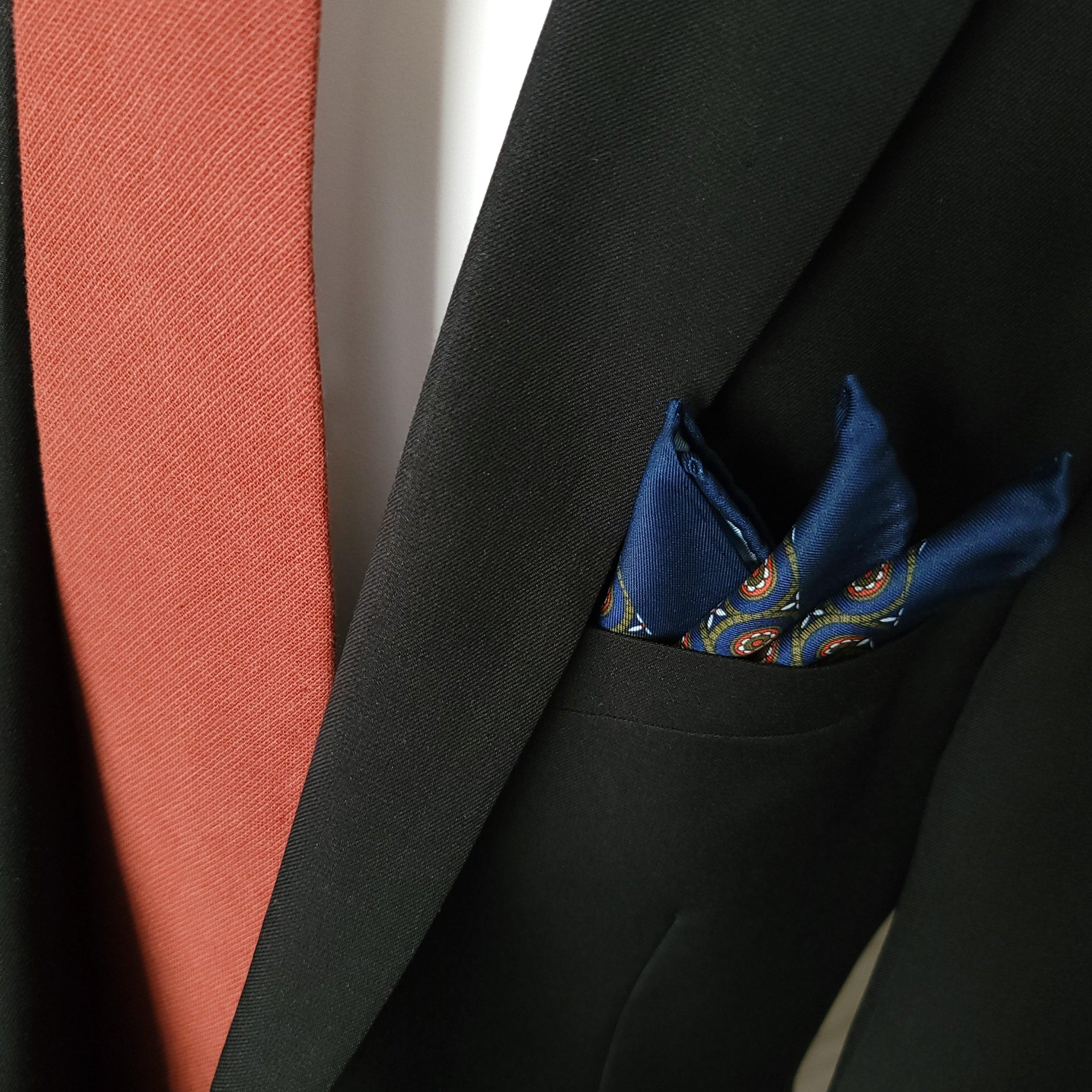 Navy Blue Sage Green Polka Dot Stylish and Elegant Silk Pocket Square - STYLETIE