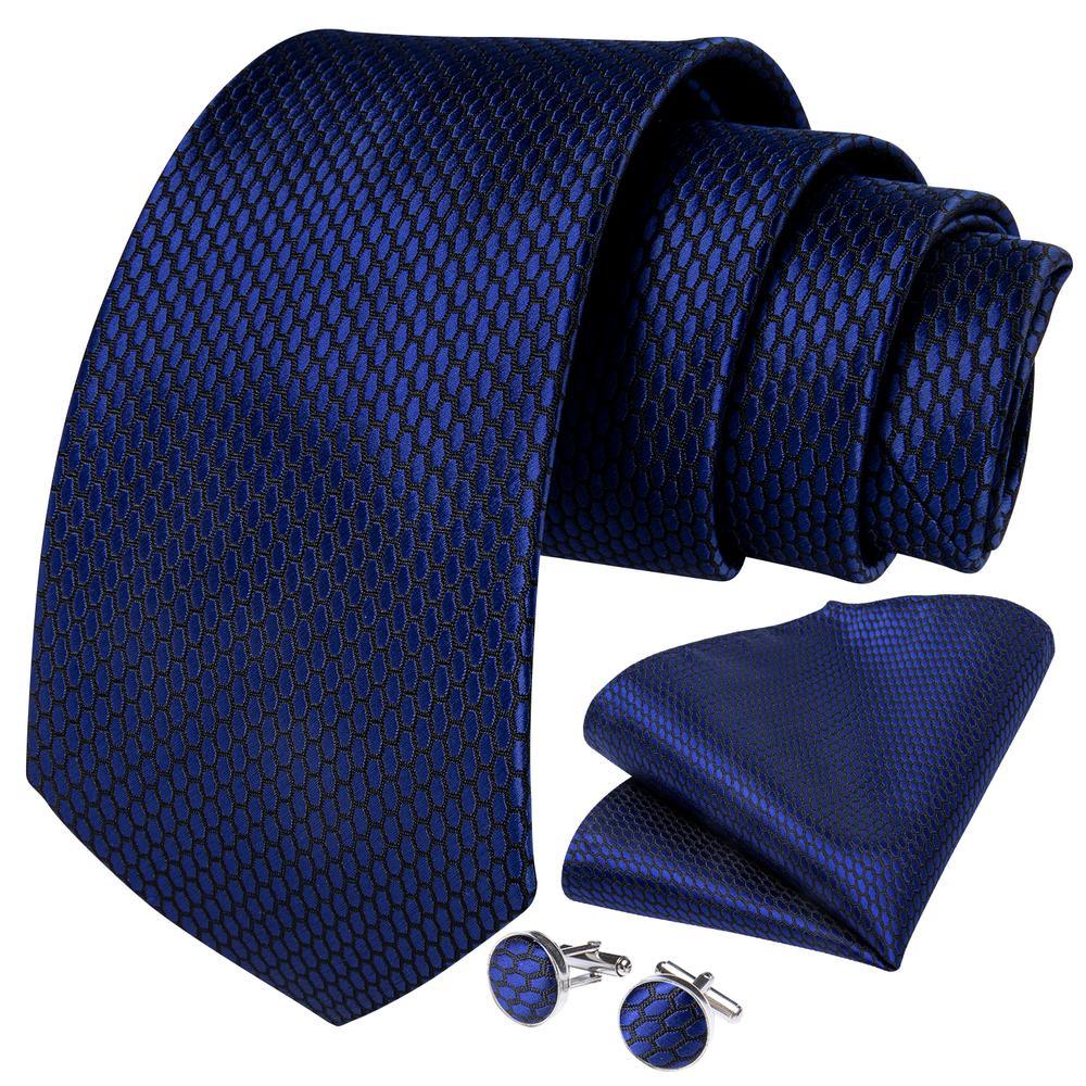 Navy Blue  Silk Tie Pocket Square Cufflink Set - STYLETIE