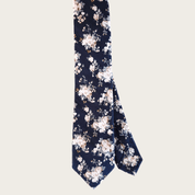 Navy Blue White Floral Slim Tie Pocket Square Set - STYLETIE