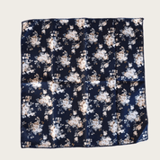 Navy Blue White Floral Slim Tie Pocket Square Set - STYLETIE