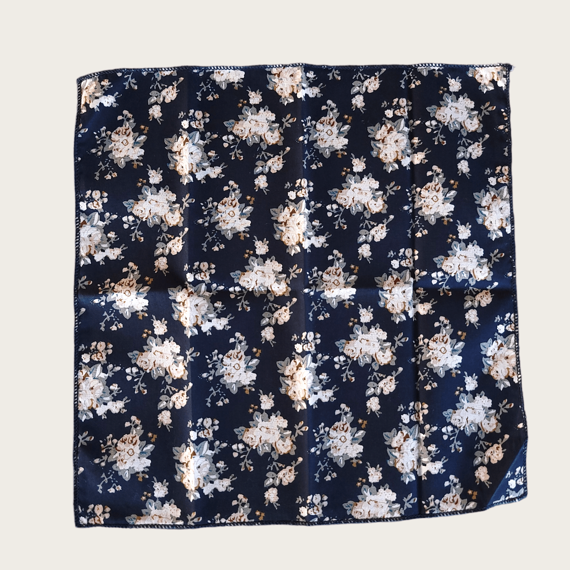 Navy Blue White Floral Slim Tie Pocket Square Set - STYLETIE