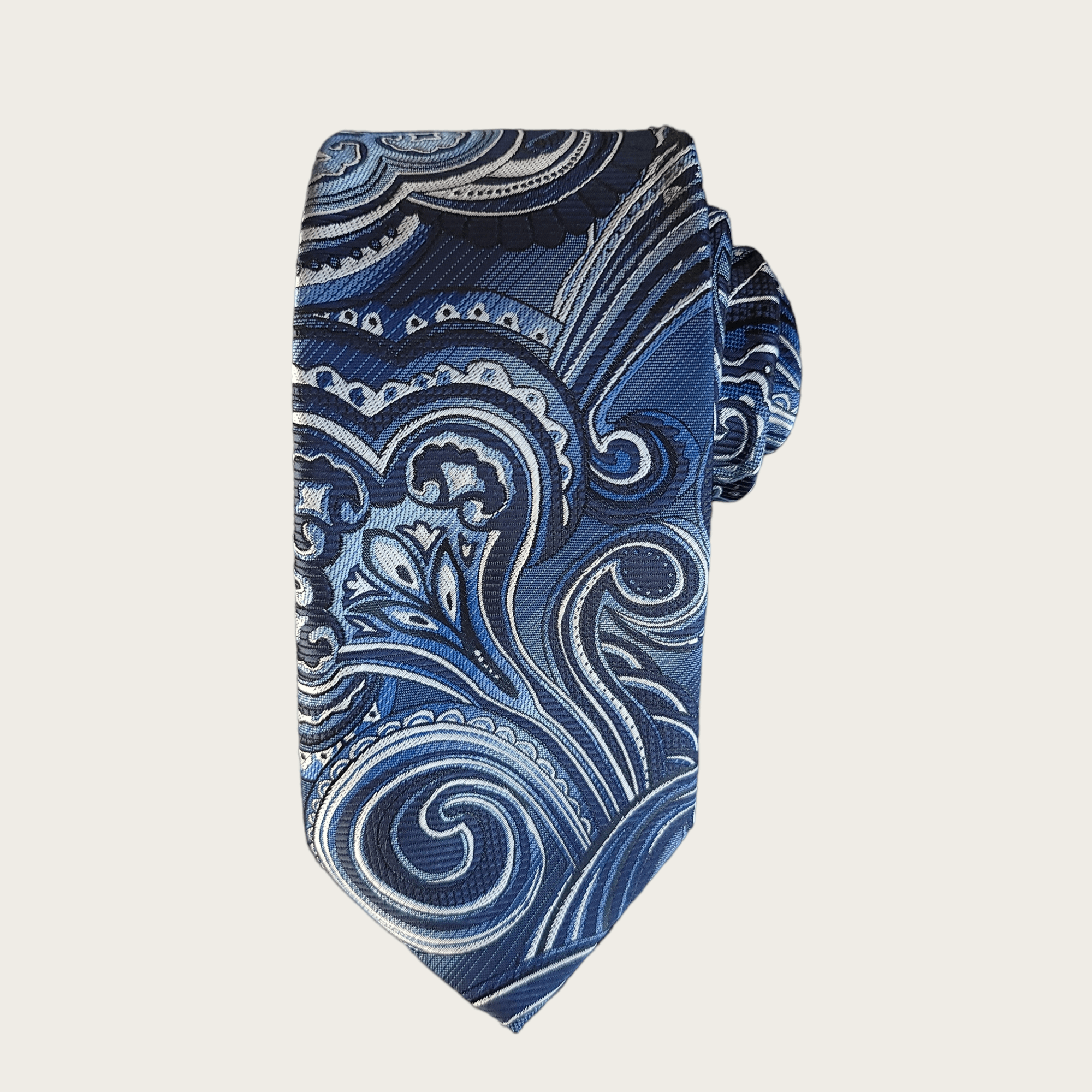 Navy Blue White Silk Tie Pocket Square Set - STYLETIE