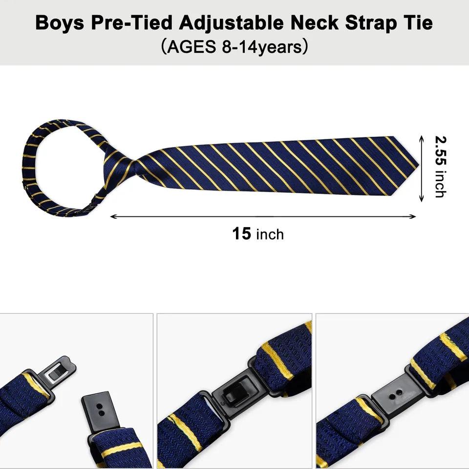 Navy Blue Yellow Stripe Boys Pre-tied Adjustable Neck Strap Tie - STYLETIE