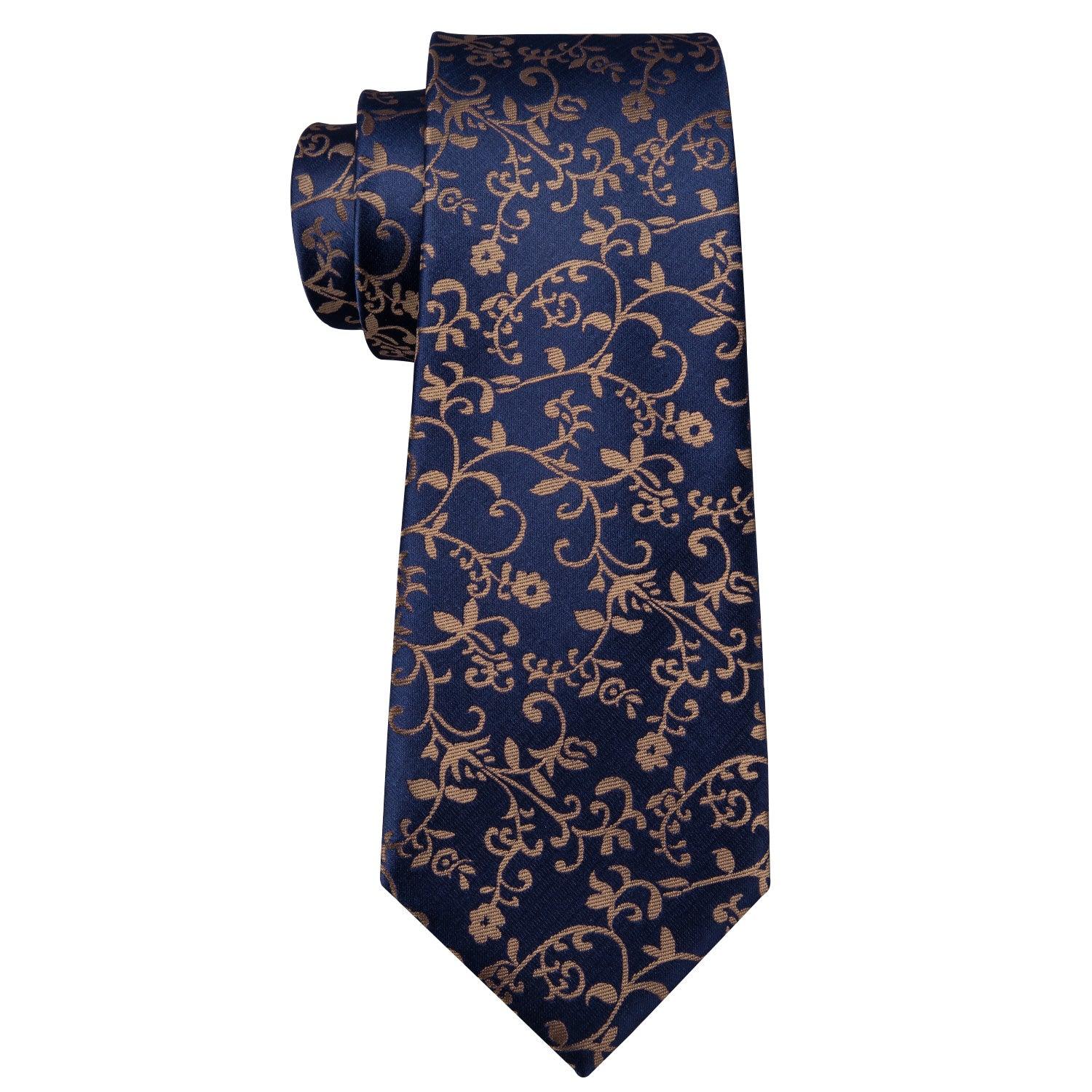 Navy Floral Silk Tie Pocket Square Cufflinks Set - STYLETIE