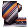 Navy Gold Striped Silk Tie Pocket Square Cufflink Set - STYLETIE