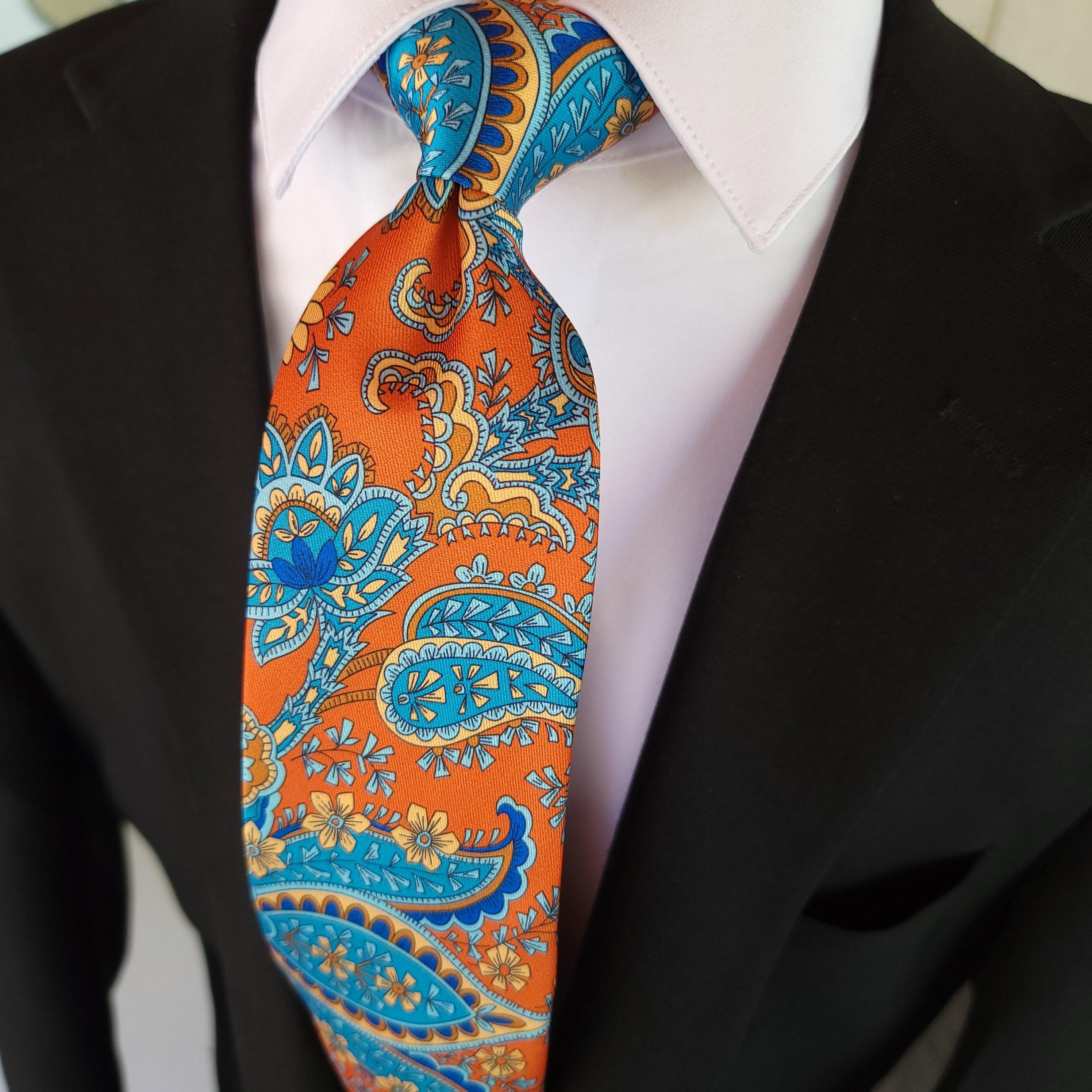 Orange Blue Floral Tie - STYLETIE