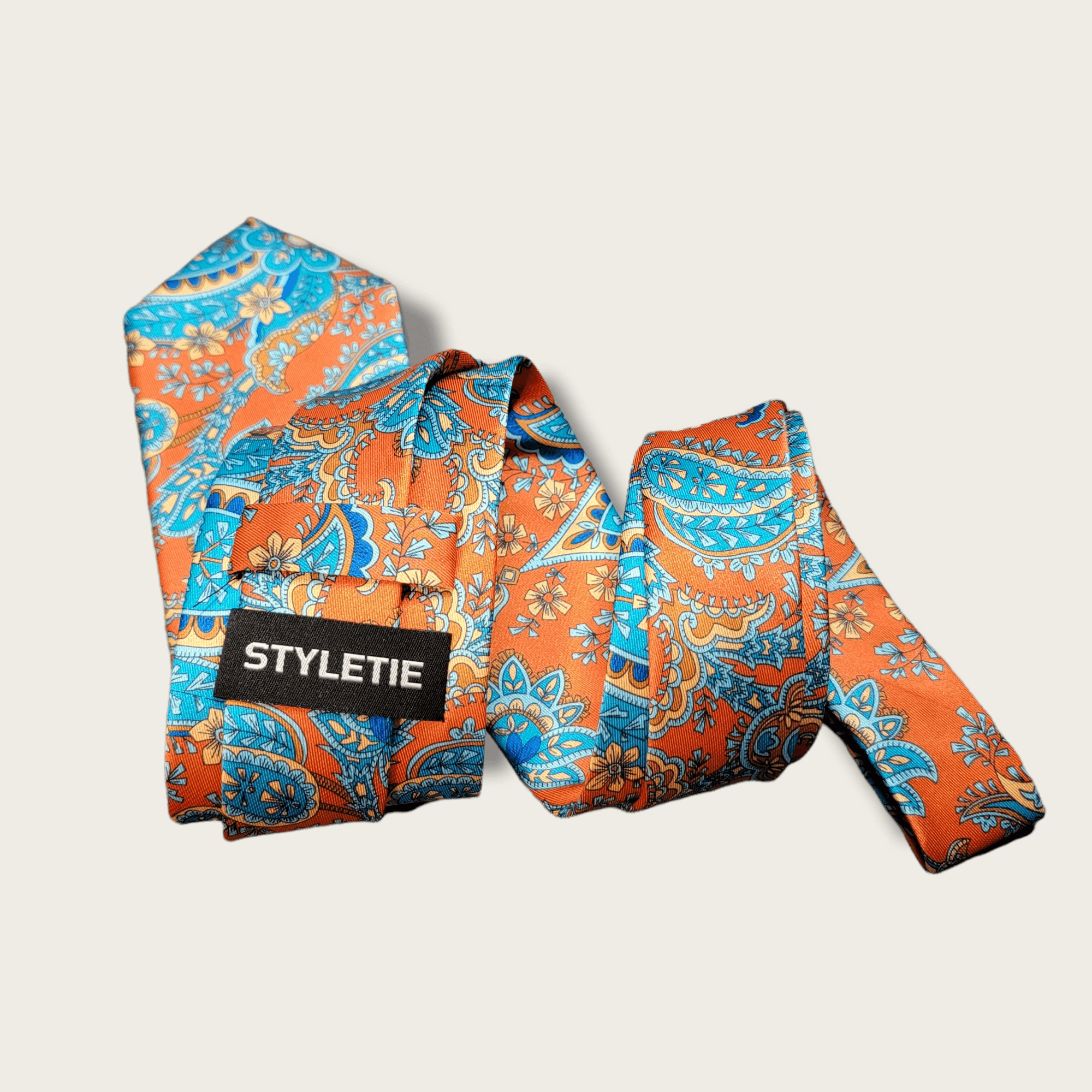 Orange Blue Floral Tie - STYLETIE
