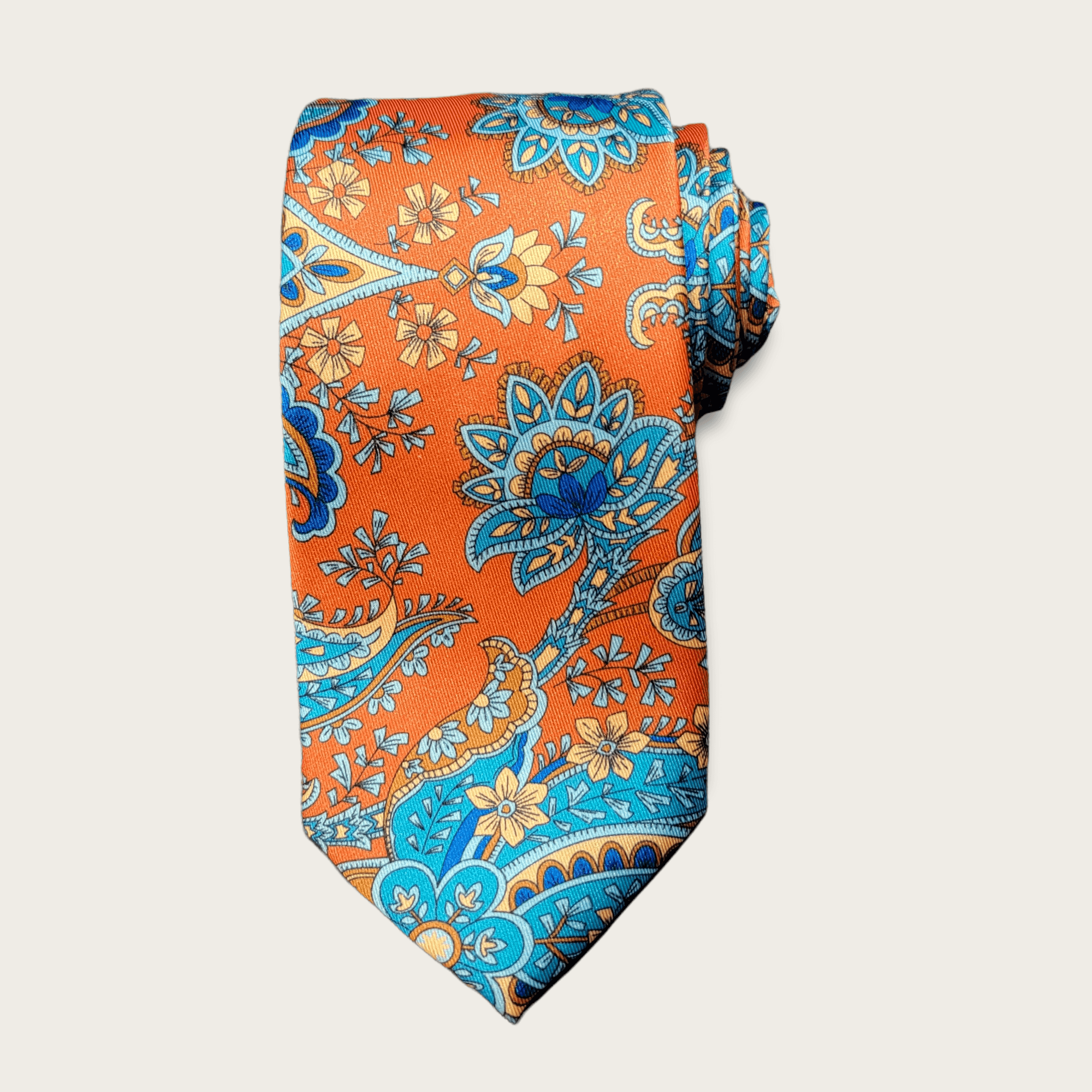 Orange Blue Floral Tie - STYLETIE