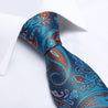 Orange Blue Paisley Silk Tie Pocket Square Cufflink Set - STYLETIE