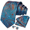 Orange Blue Paisley Silk Tie Pocket Square Cufflink Set - STYLETIE