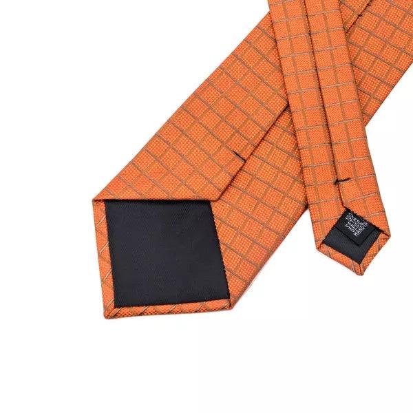 Orange Plaid Tie Set of Pocket Square & Cufflinks - STYLETIE