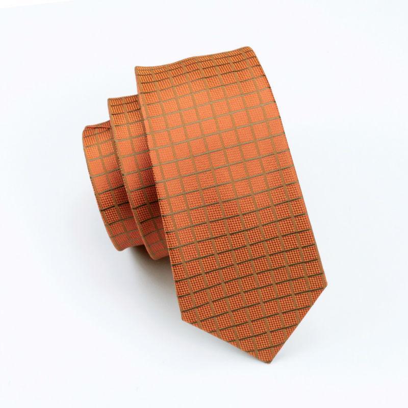 Orange Plaid Tie Set of Pocket Square & Cufflinks - STYLETIE