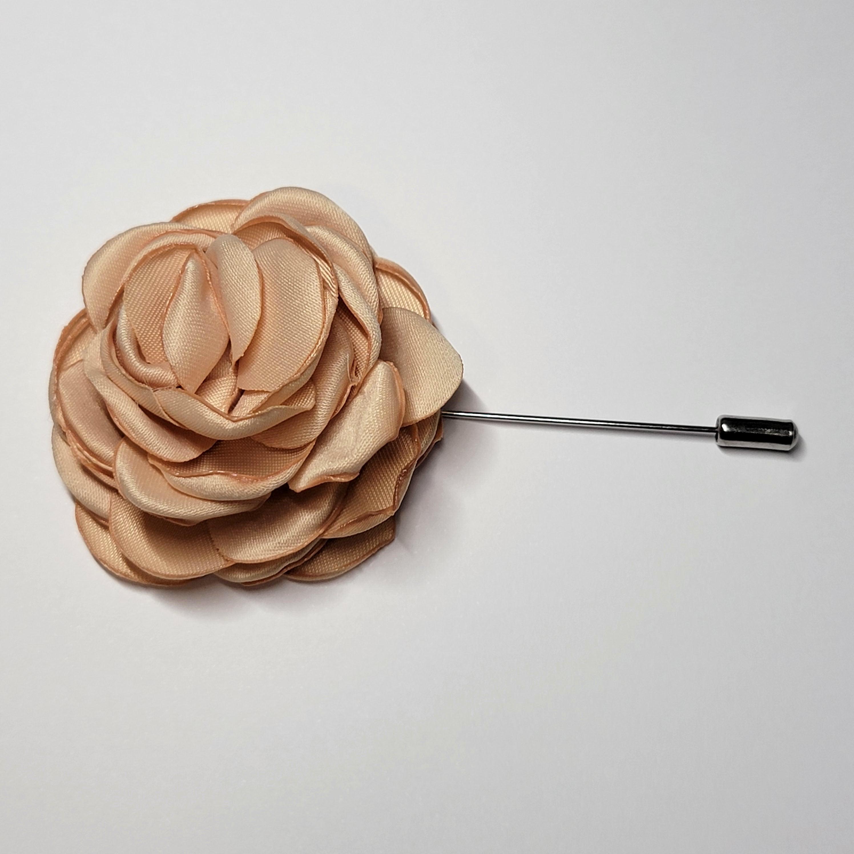 Peonies Flower Lapel Pin Tan Brown - STYLETIE
