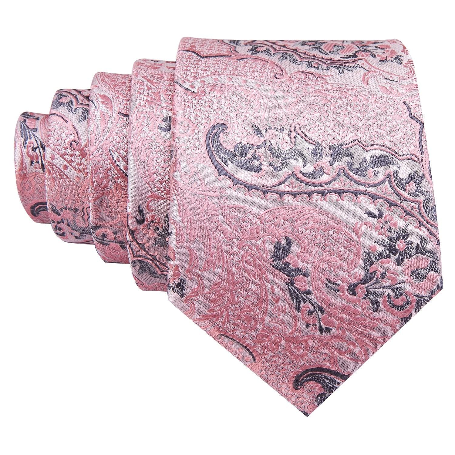Pink Floral Silk Tie Pocket Square Cufflink Set - STYLETIE