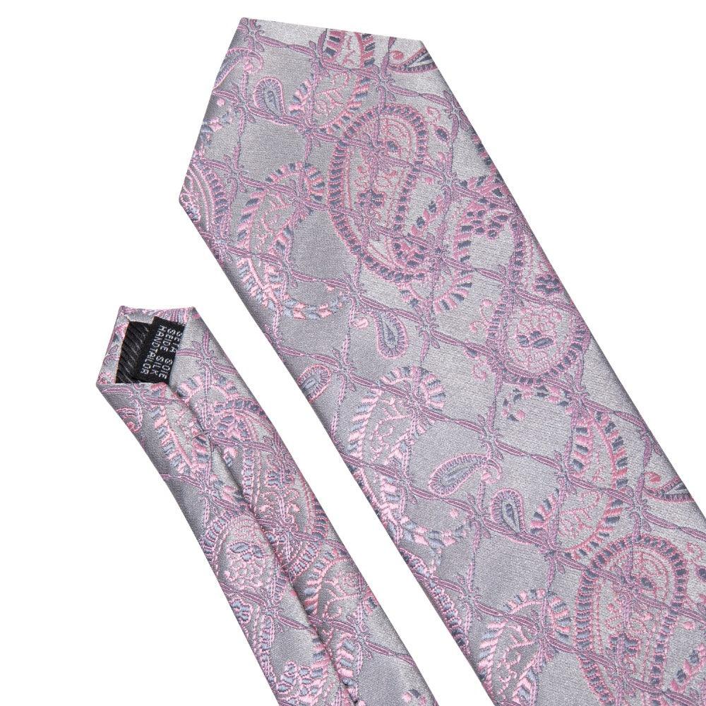 Pink Paisley Silk Tie Pocket Square Cufflink Set - STYLETIE