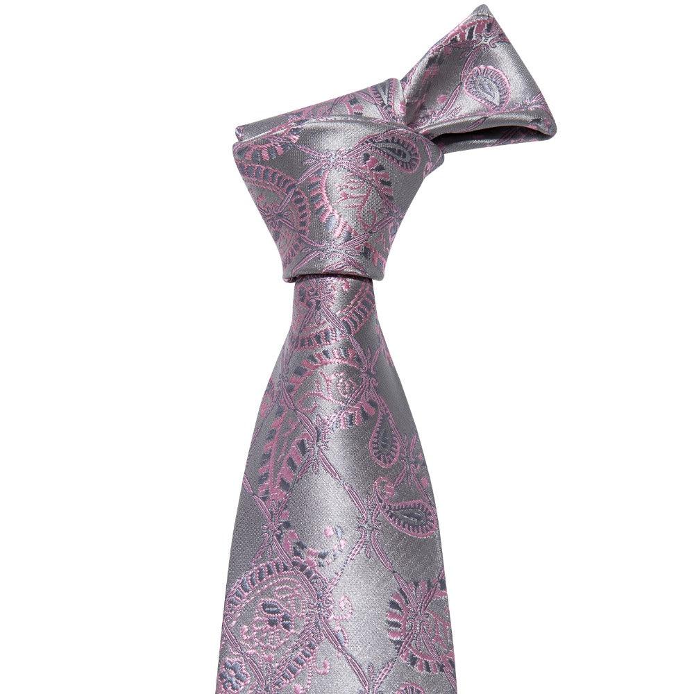 Pink Paisley Silk Tie Pocket Square Cufflink Set - STYLETIE