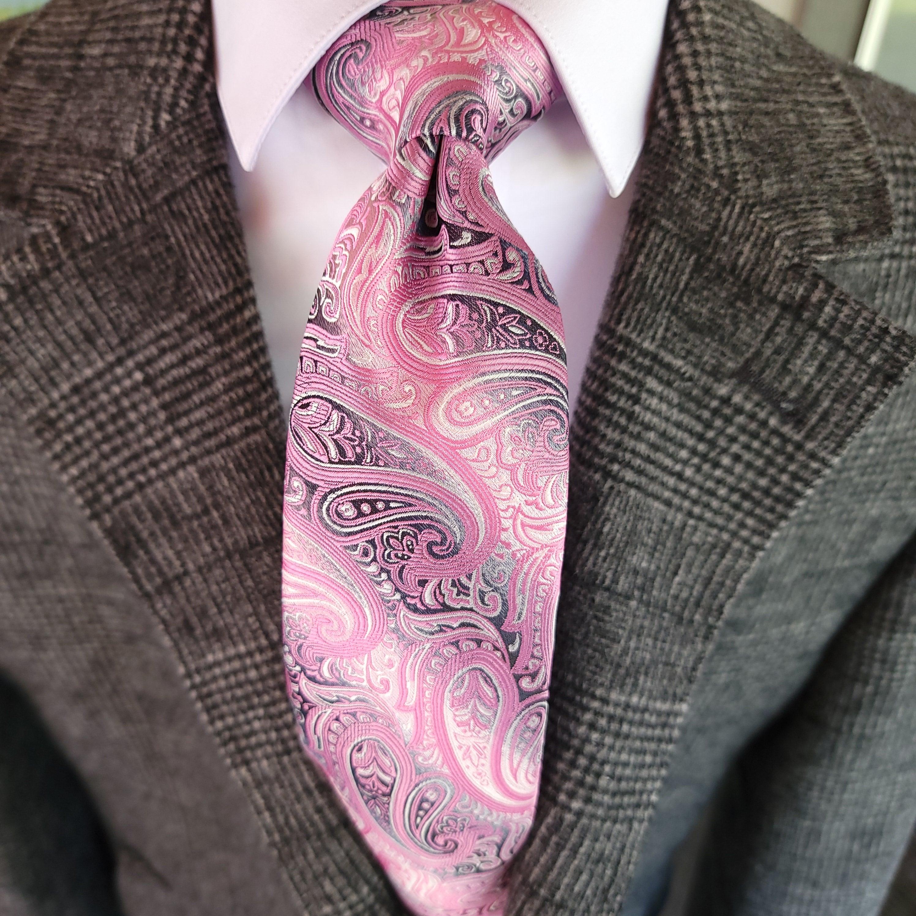 Pink Paisley Silk Tie Pocket Square Cufflinks Set - STYLETIE