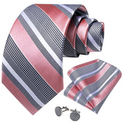 Pink Striped Silk Tie Pocket Square Cufflink Set - STYLETIE