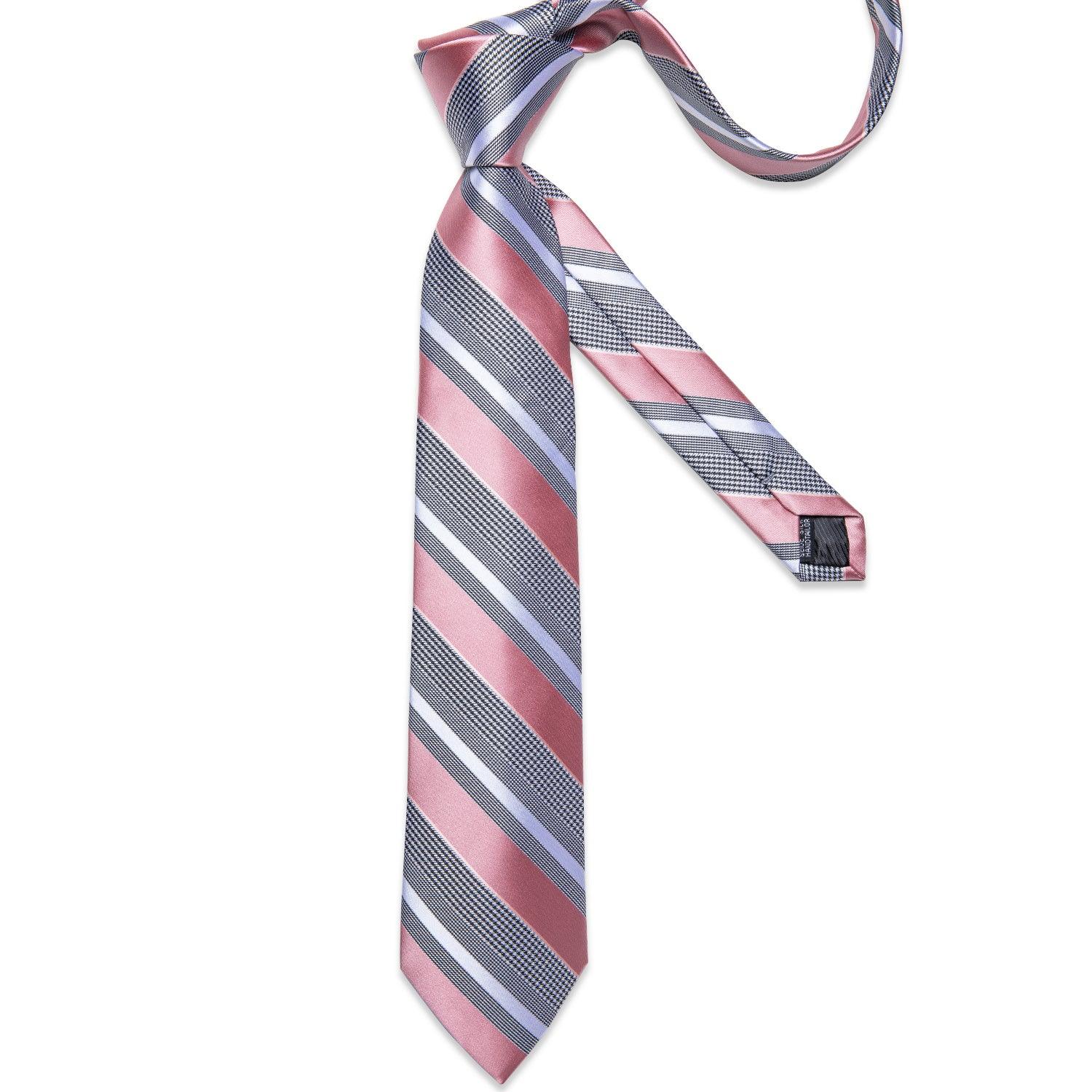 Pink Striped Silk Tie Pocket Square Cufflink Set - STYLETIE