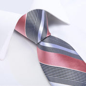 Pink Striped Silk Tie Pocket Square Cufflink Set - STYLETIE