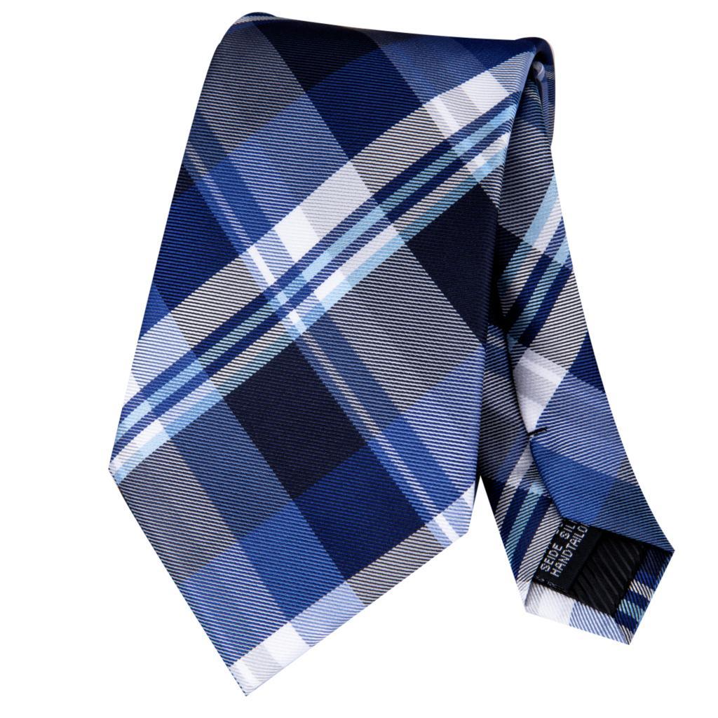 Plaid Blue Silk Tie Pocket Square Cufflink Set - STYLETIE