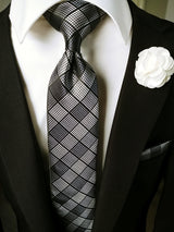 Plaid Tie Set of Pocket Square and Cufflinks